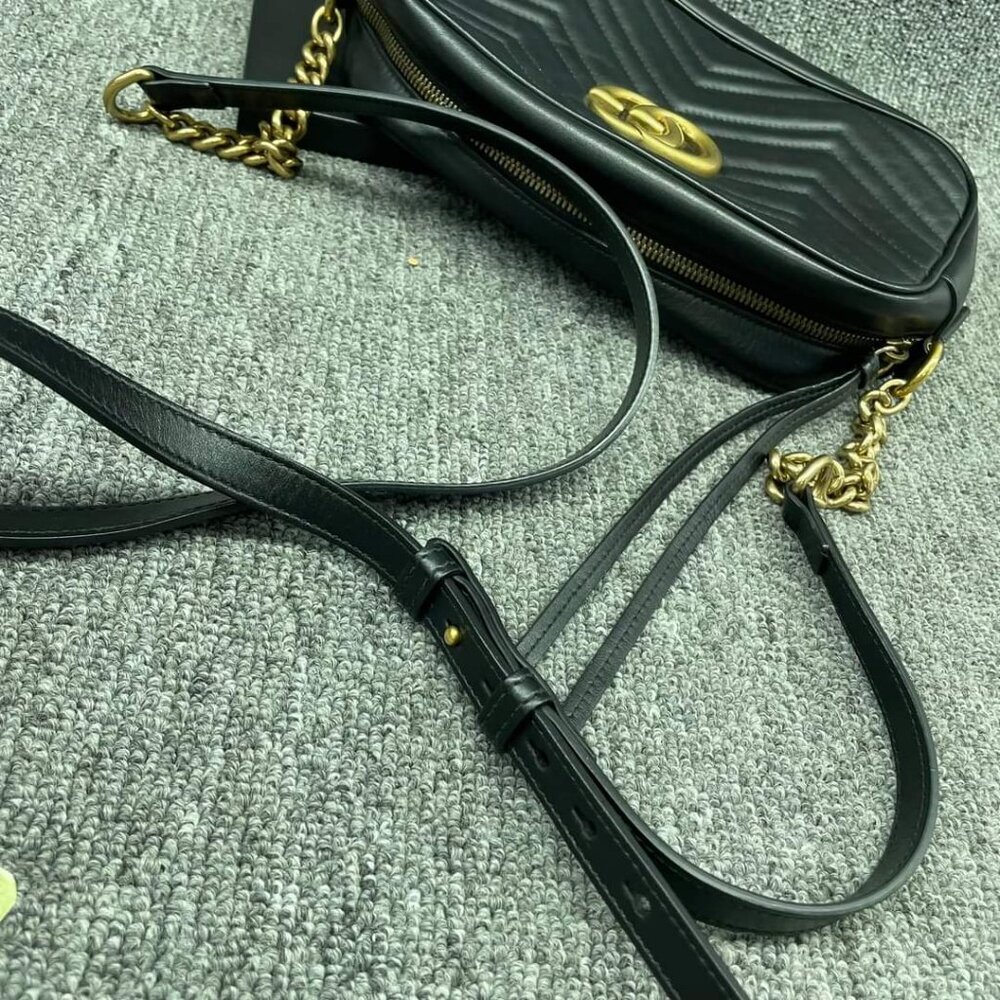 100% Authentic GUCCI Marmont Black Leather Small Shoulder Bag - Picture 9 of 16